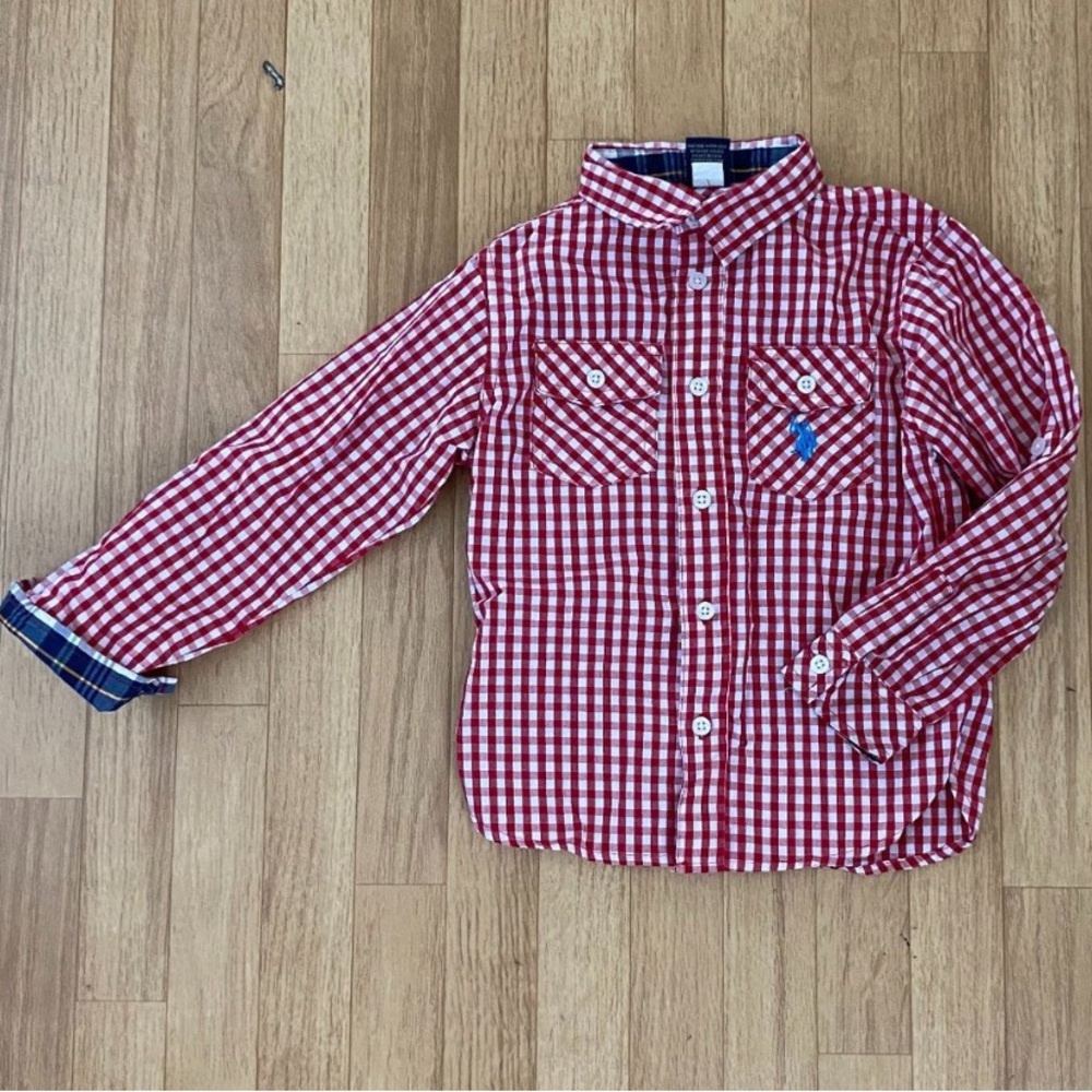 U.S. POLO ASSN. Red and White Plaid Long Sleeves Boys Shirt  Size 5